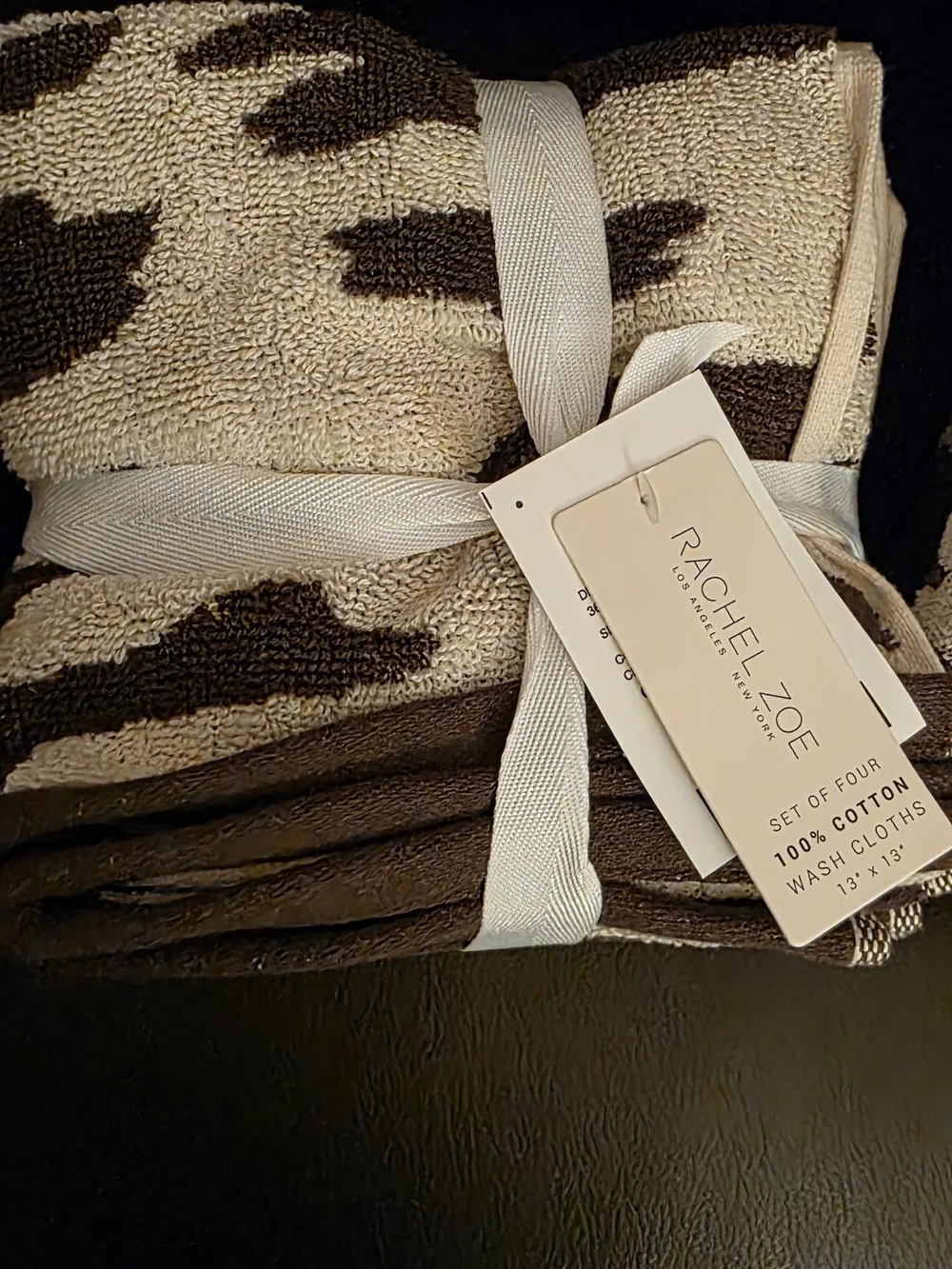 Rachel Zoe Set of 2 Brown & Cream Cow Print Towels